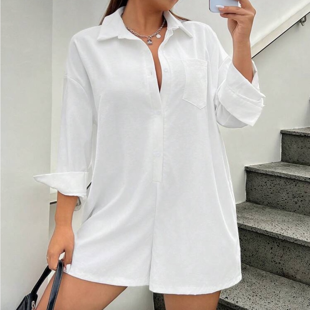 White Button-Up Romper - image 1